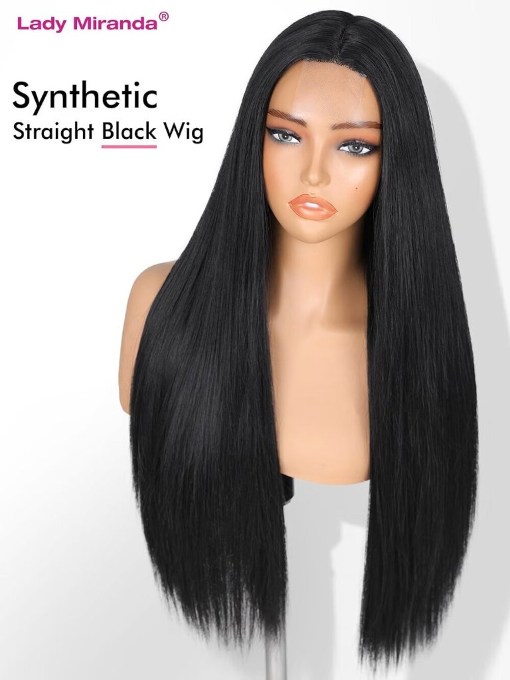 26" Lady Miranda Synthetic Straight Black Wig